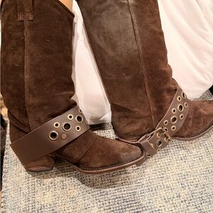 Steve Madden Brown Suede Grommet-Detail Riding Boots